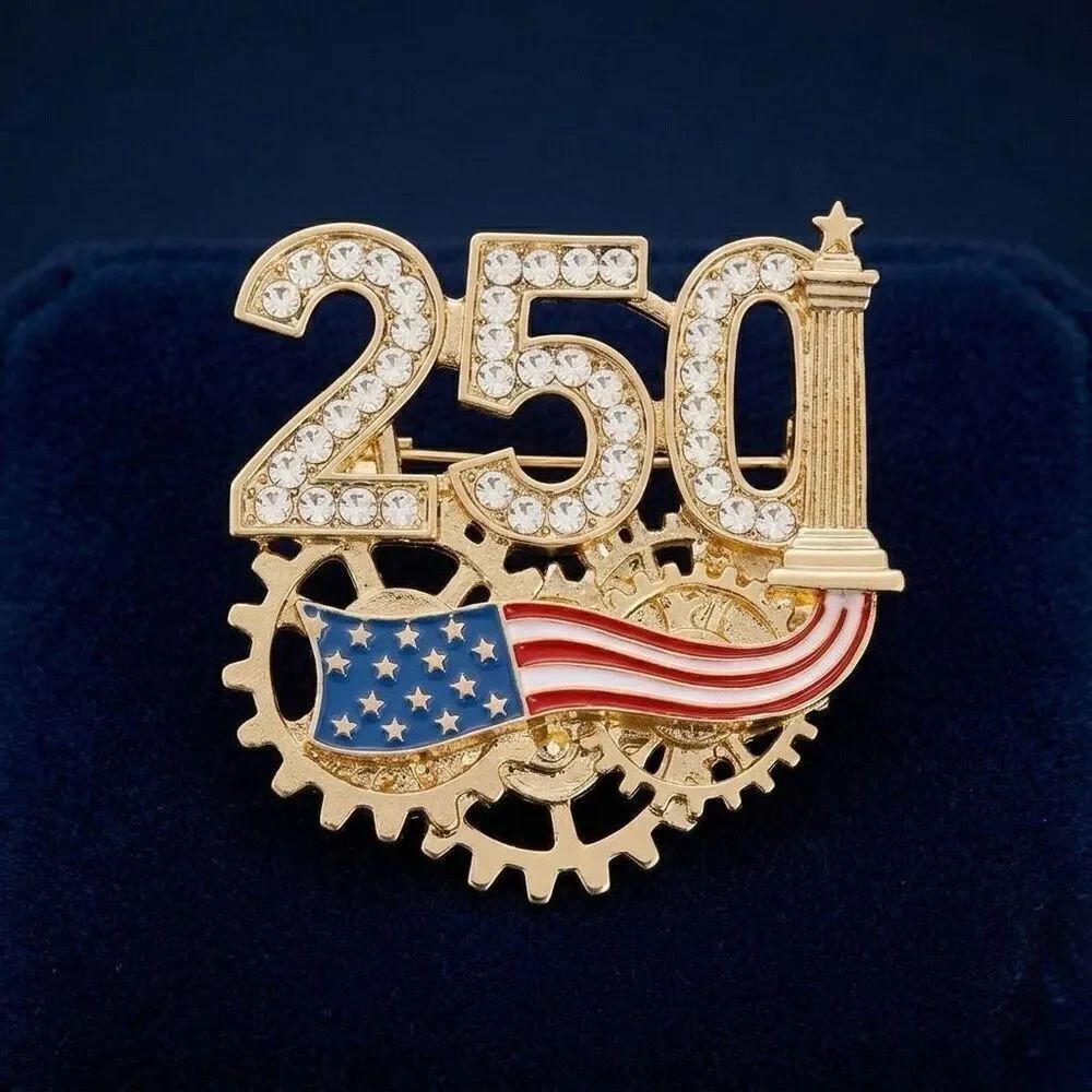 USA 250th Anniversary Brooch Pin Gold Semiquincentennial Liberty Patriotic Gift